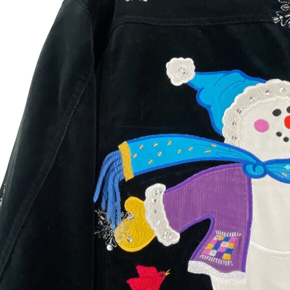 The Quacker Factory Women's Festive Snowman Velvet Jacket Embroidered Size L - Picture 3 of 6
